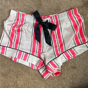 Striped Satin Shorts with Bow
